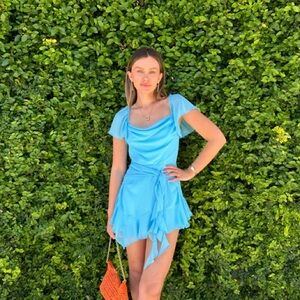 Amanda Uprichard - Aqua Blue Aliyah Skort Ruffle Romper (M)